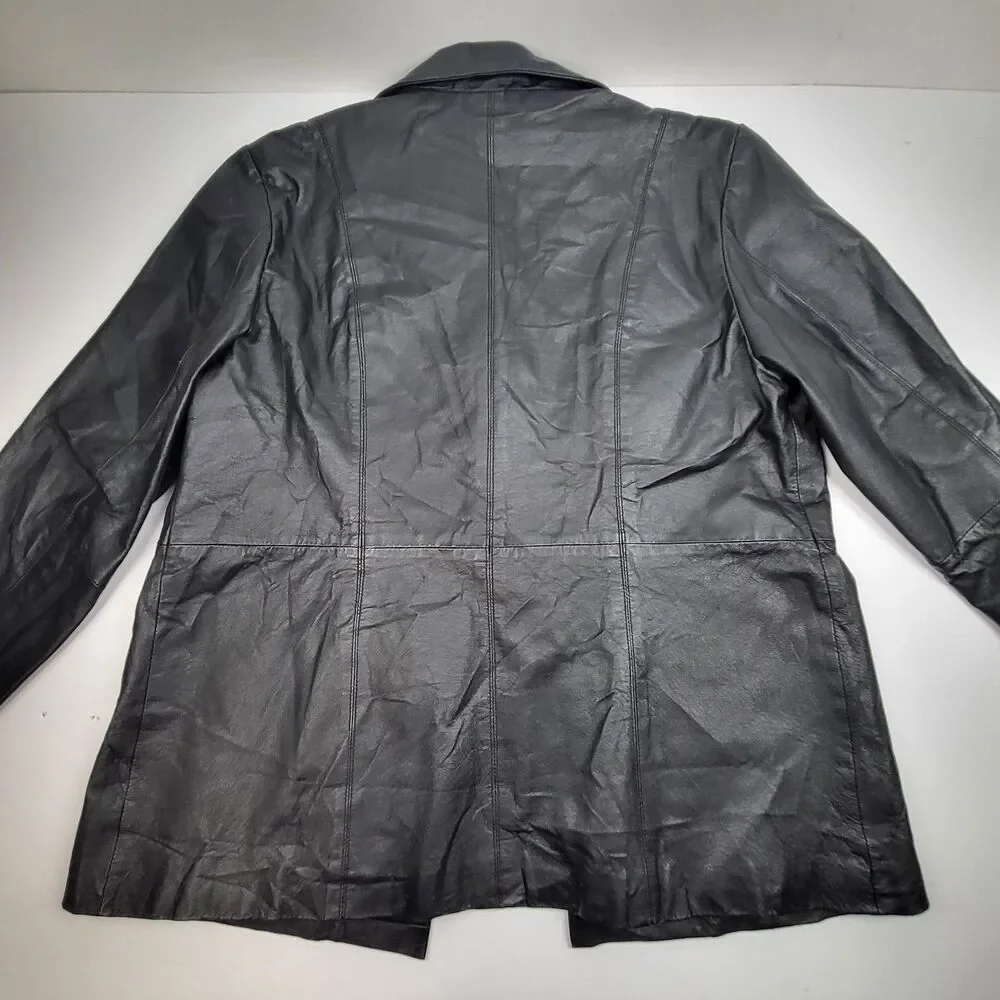 Dialogue Womens 100% Leather Jacket Blazer Button Coat Size XL